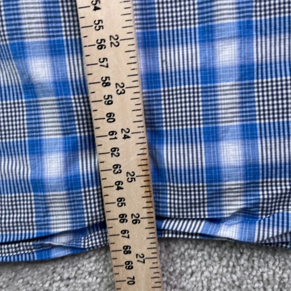 Banana Republic Shirt Mens Medium Blue Ombre Plaid Short Sleeve Button‎ Up